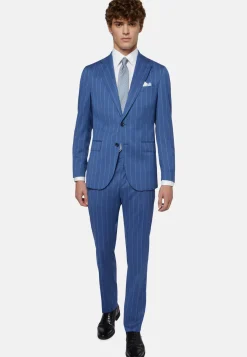 Abito Blu Gessato In Lana Elasticizzata