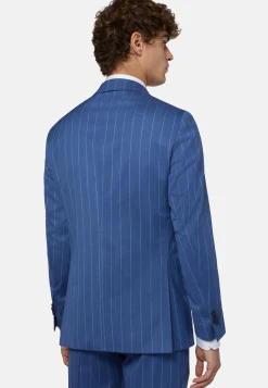 Abito Blu Gessato In Lana Elasticizzata