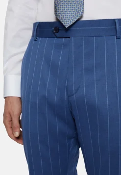 Abito Blu Gessato In Lana Elasticizzata