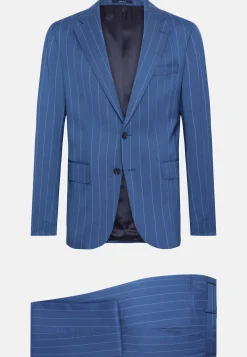 Abito Blu Gessato In Lana Elasticizzata