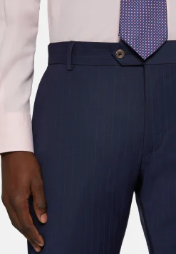 Abito Blu Gessato In Lana Elasticizzata E Nylon