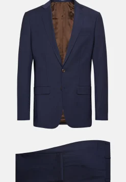 Abito Blu Gessato In Lana Elasticizzata E Nylon