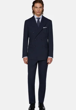 Abito Doppio Petto Navy Pied De Poule In Lana
