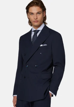 Abito Doppio Petto Navy Pied De Poule In Lana