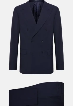 Abito Doppio Petto Navy Pied De Poule In Lana