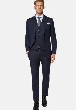 Abito Navy Blu Gessato In Lana