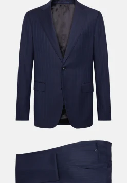 Abito Navy Blu Gessato In Lana Super 130