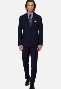 Abito Navy Blu Gessato In Pura Lana