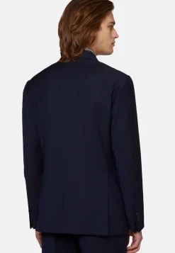 Abito Navy Blu Gessato In Pura Lana