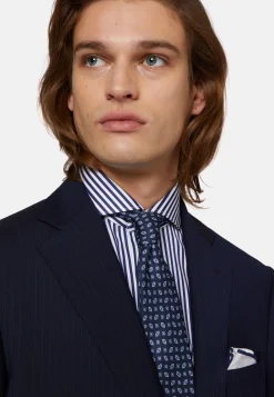Abito Navy Blu Gessato In Pura Lana