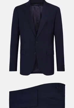 Abito Navy Blu Gessato In Pura Lana