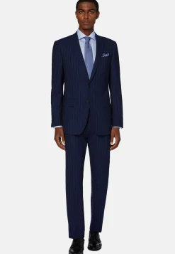 Abito Navy Blu Gessato In Lana Elasticizzata