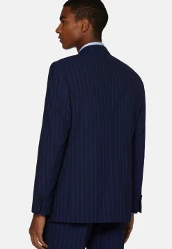 Abito Navy Blu Gessato In Lana Elasticizzata