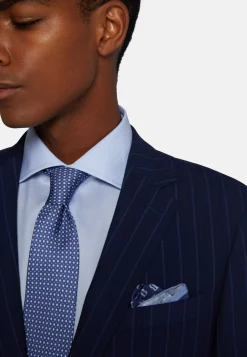 Abito Navy Blu Gessato In Lana Elasticizzata