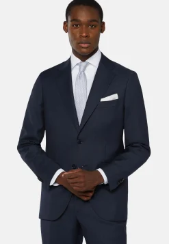Abito Navy Blu Micro Fantasia In Pura Lana