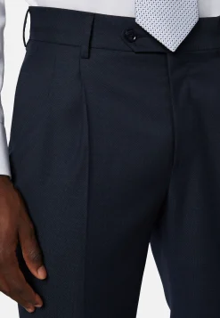 Abito Navy Blu Micro Fantasia In Pura Lana