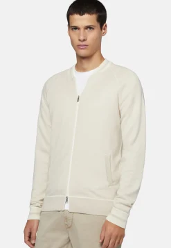 Bomber Di Maglia Sabbia In Cotone Seta Cashmere