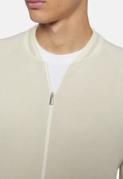 Bomber Di Maglia Sabbia In Cotone Seta Cashmere