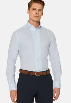 Camicia A Righe Azzurre In Cotone Dobby Regular