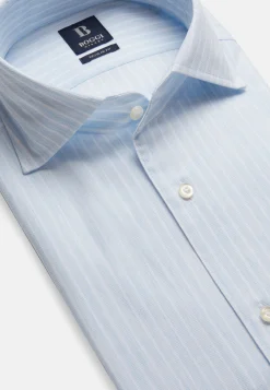 Camicia A Righe Azzurre In Cotone Dobby Regular