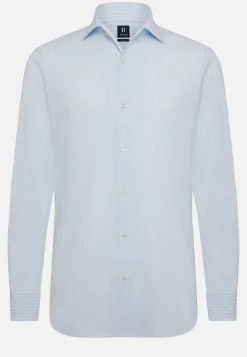 Camicia A Righe Azzurre In Cotone Dobby Regular