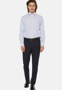 Camicia A Righe Azzurre In Cotone Slim Fit
