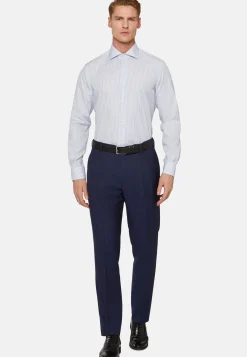 Camicia A Righe Azzurre In Cotone Slim Fit