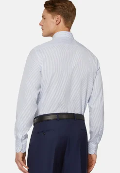 Camicia A Righe Azzurre In Cotone Slim Fit