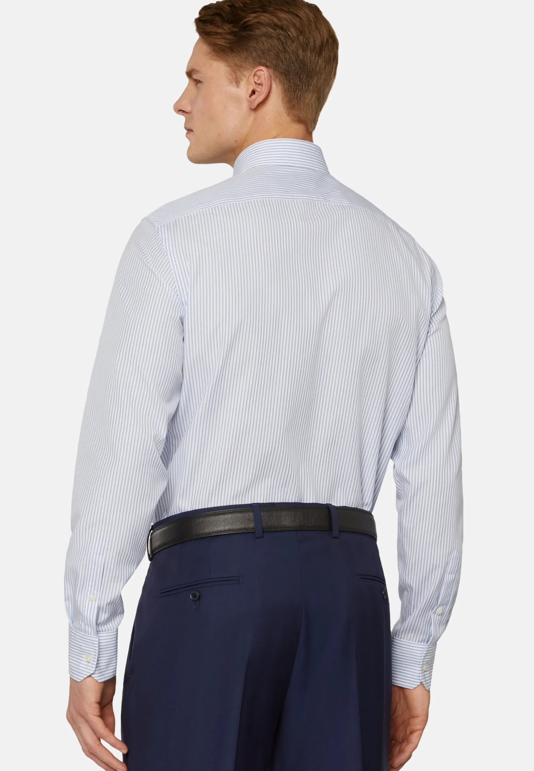 Camicia A Righe Azzurre In Cotone Slim Fit