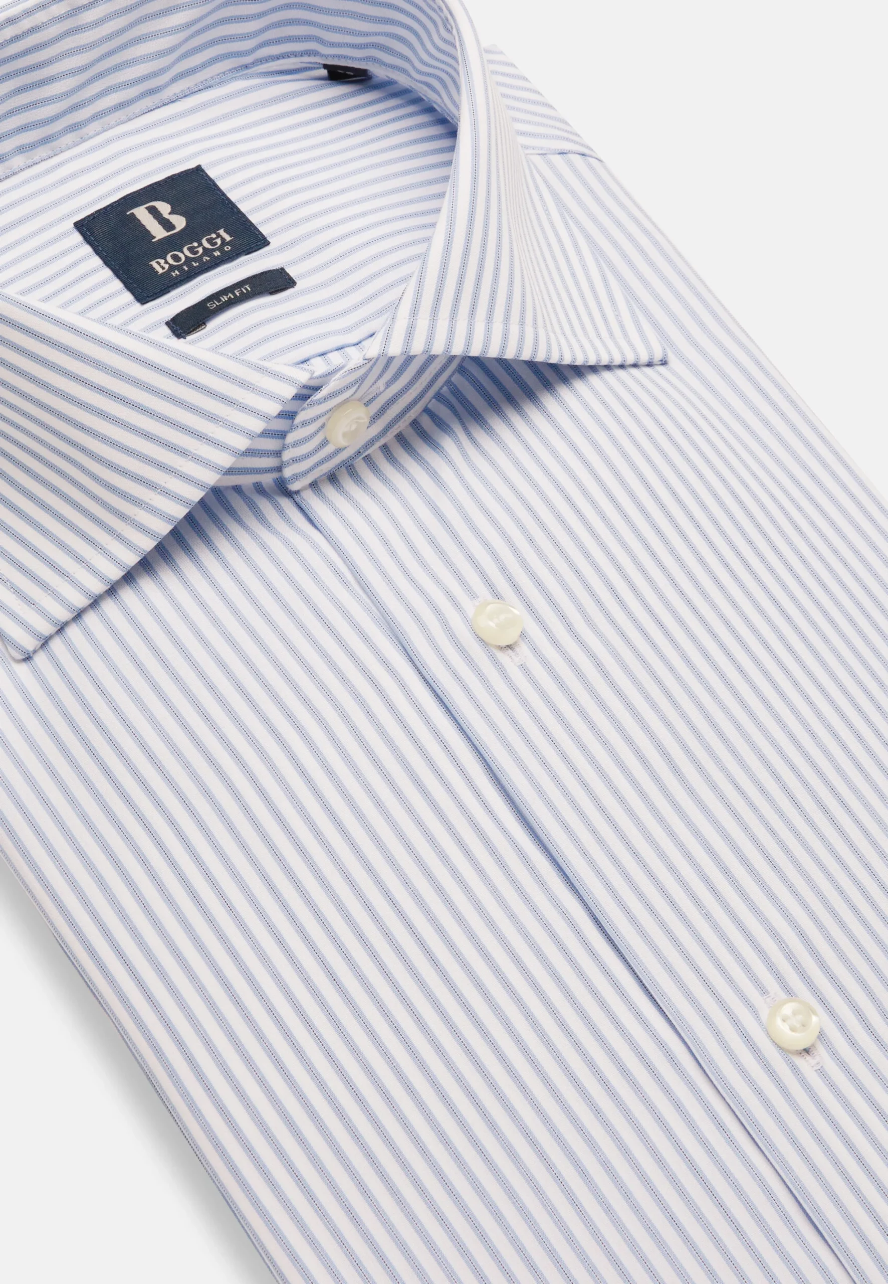 Camicia A Righe Azzurre In Cotone Slim Fit