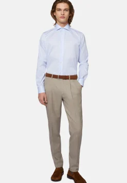 Camicia A Righe Azzurre In Cotone Dobby Regular