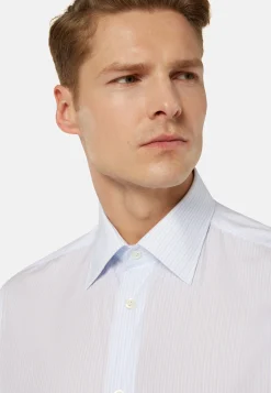 Camicia A Righe Azzurre In Cotone Regular Fit