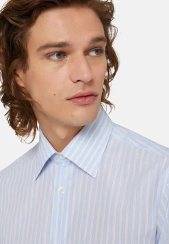 Camicia A Righe Azzurre In Cotone Regular Fit