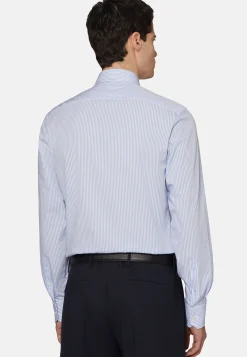 Camicia A Righe Azzurre In Cotone Dobby Slim Fit