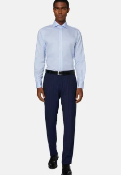 Camicia A Righe Azzurre In Twill Di Cotone Regular