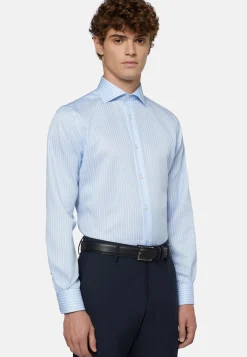 Camicia A Righe Azzurre In Twill Di Cotone Regular