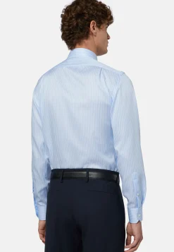 Camicia A Righe Azzurre In Twill Di Cotone Regular