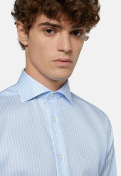 Camicia A Righe Azzurre In Twill Di Cotone Regular