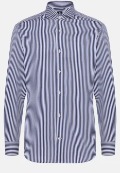 Camicia A Righe Blu In Twill Di Cotone Slim Fit