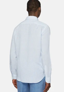 Camicia A Righe Marroni In Tencel Lino Regular Fit