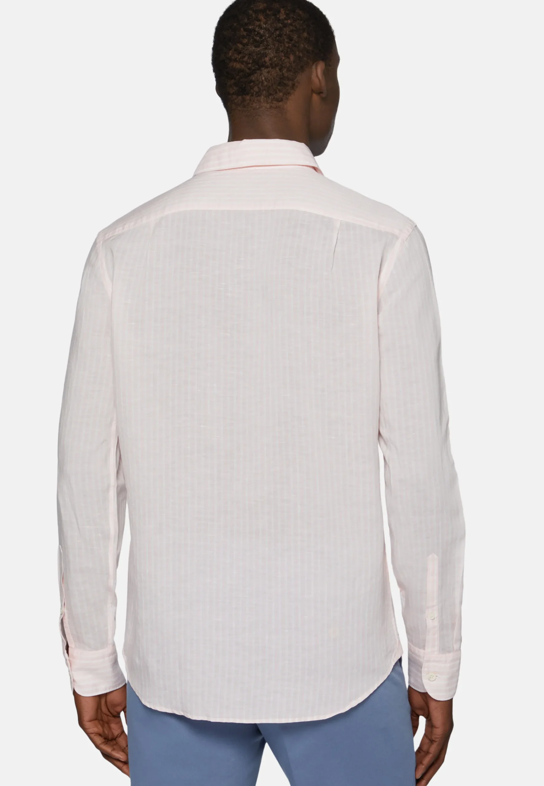Camicia A Righe Marroni In Tencel Lino Regular Fit