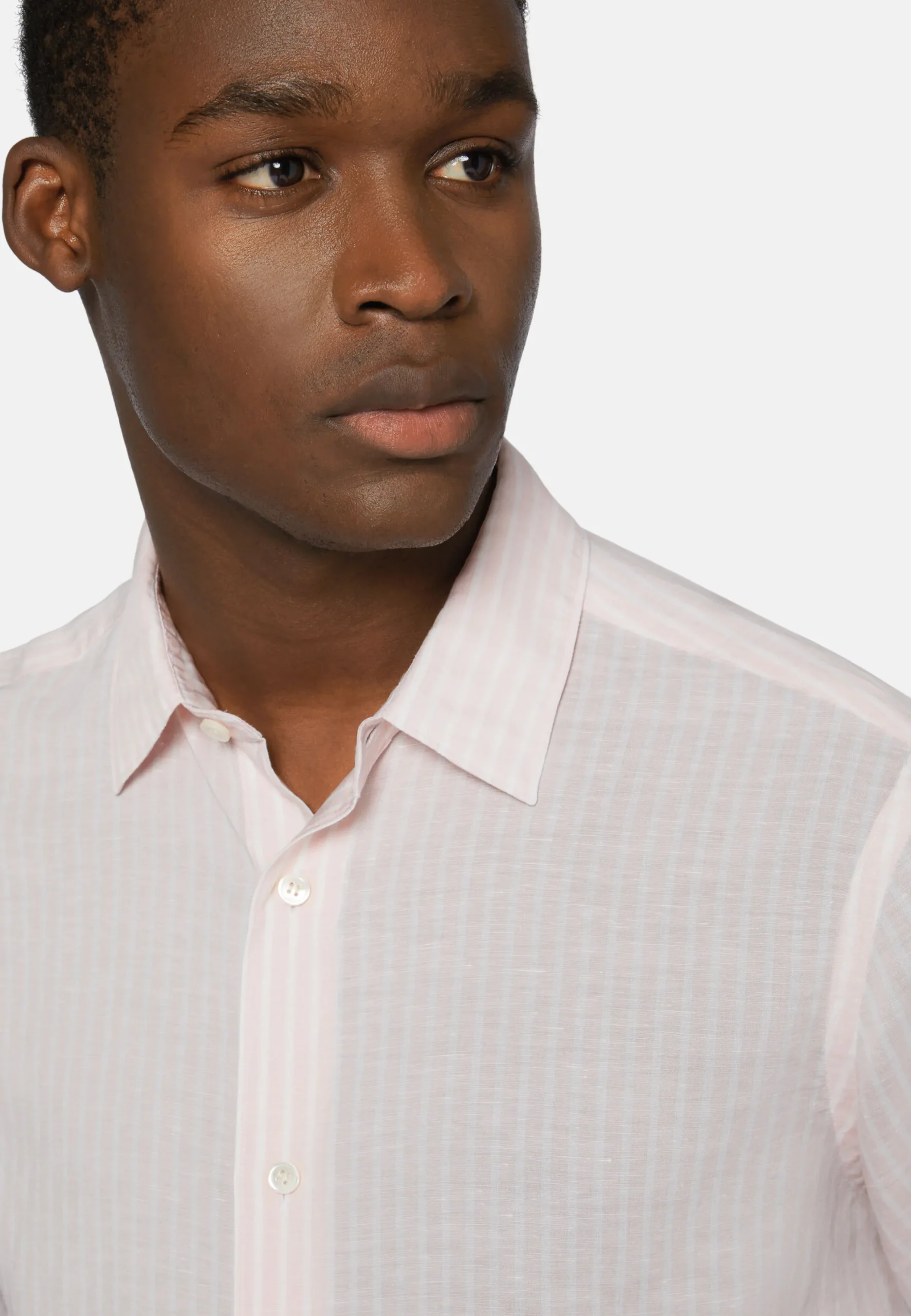 Camicia A Righe Marroni In Tencel Lino Regular Fit
