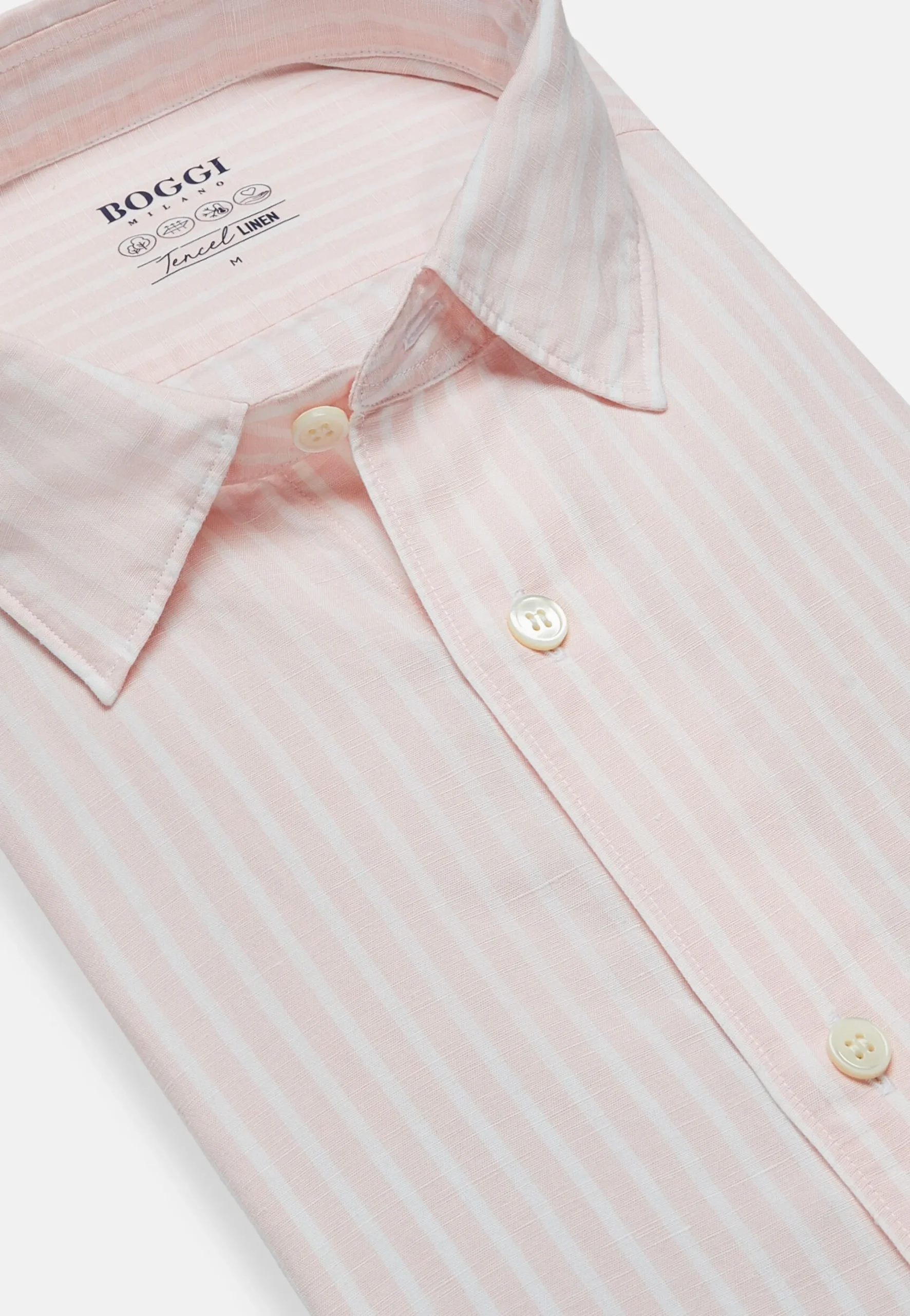 Camicia A Righe Marroni In Tencel Lino Regular Fit