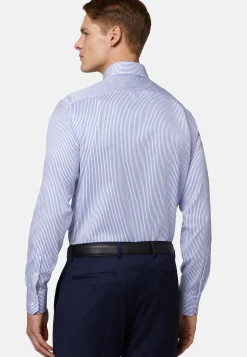Camicia A Righe Rosa In Twill Di Cotone Slim