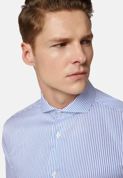 Camicia A Righe Rosa In Twill Di Cotone Slim