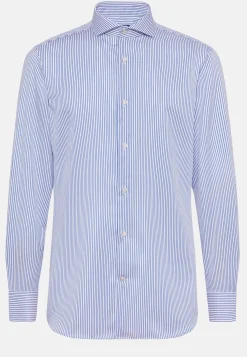 Camicia A Righe Rosa In Twill Di Cotone Slim