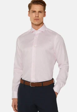 Camicia A Righe Rosa In Twill Di Cotone Slim