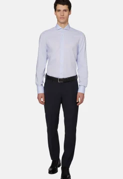 Camicia Azzurra In Cotone Dobby Slim Fit