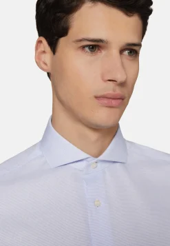Camicia Azzurra In Cotone Dobby Slim Fit