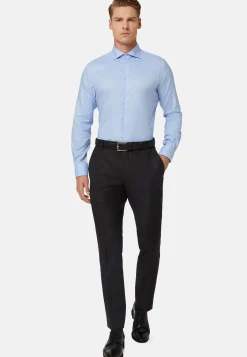 Camicia Azzurra In Cotone Dobby Regular Fit